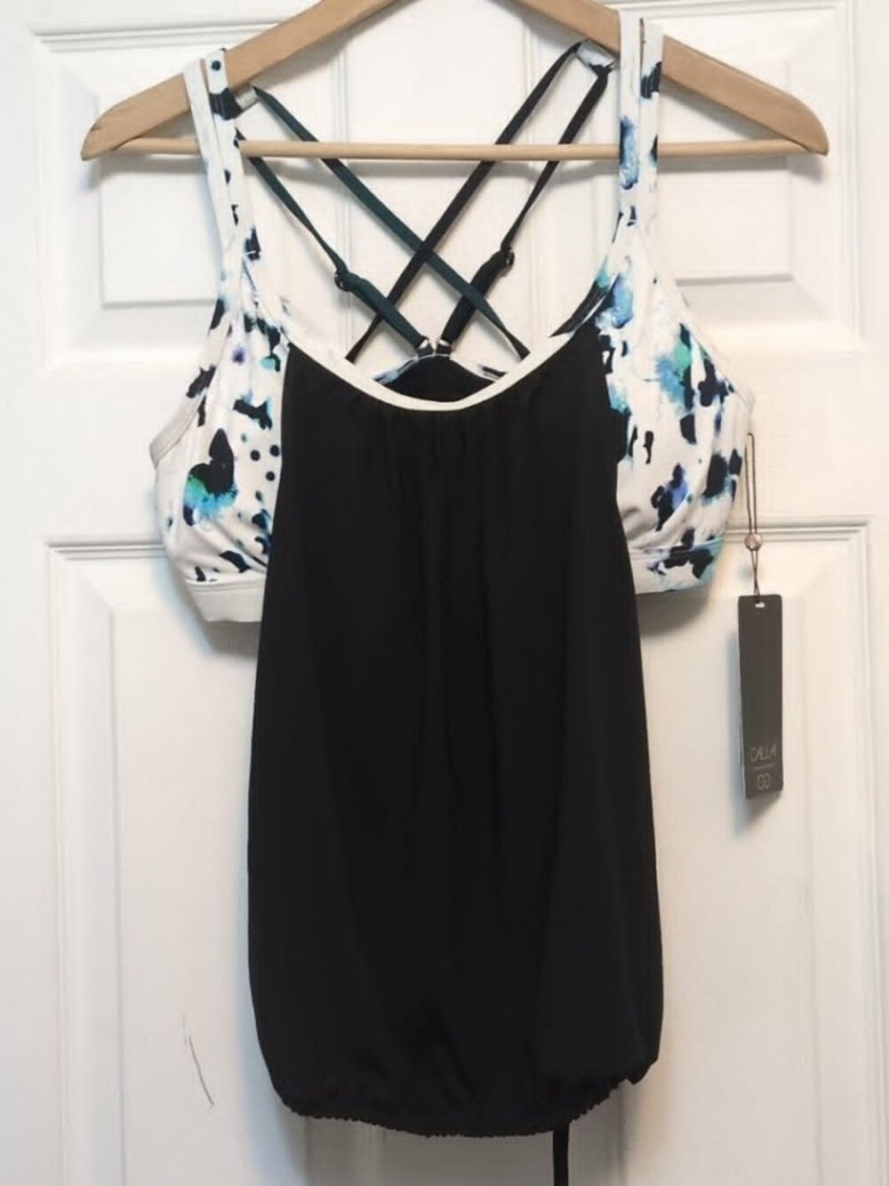 Calia Carrie Underwood Sz M Tankini Top Floral Tie Dye CrissCross Bk New Baggy W